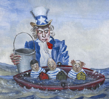 Uncle Sam's New Improved Economic Bailout Plan: Just add more tax $$$ (drowning CEO stooges sold separately)