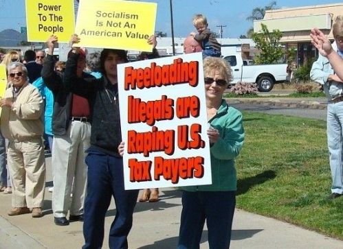 Woman (right) and illegal immigrant (left) hired by woman to fill in for unemployed husband take stand against illegal immigration